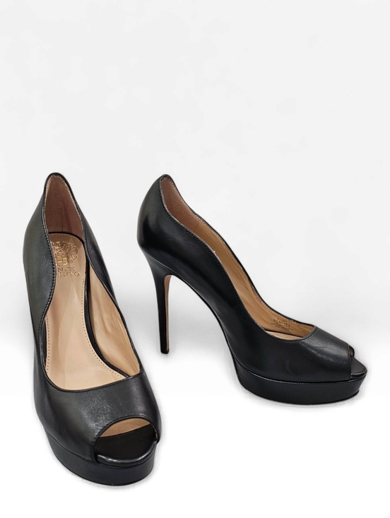 Vince Camuto Shoes - VINCE CAMUTO Lainey Black Leather Platform Peep Toe Stiletto Pumps 8.5M